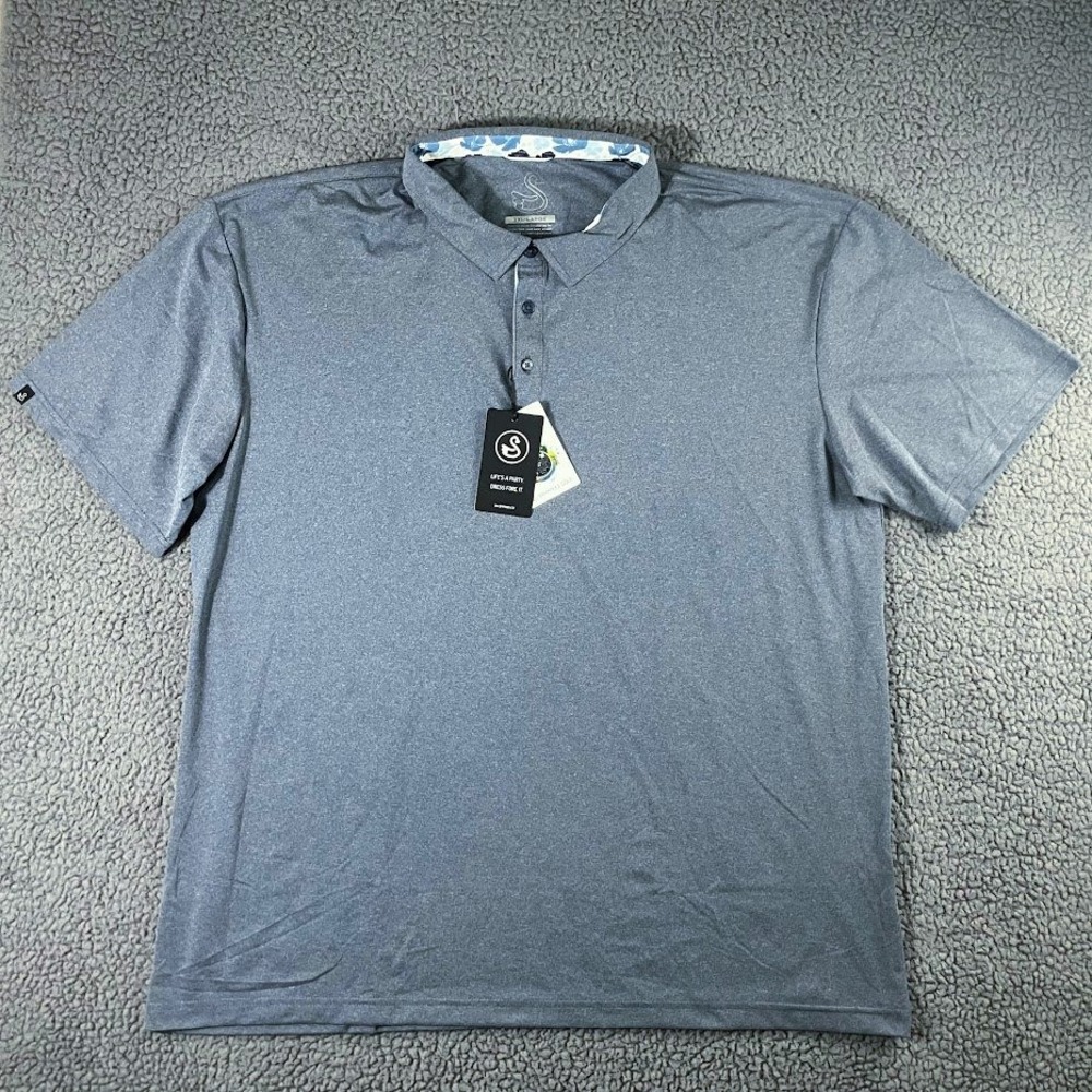 NWT Swannies Mens 3XL Blue Heathered Performance Short Sleeve Golf Polo Shirt